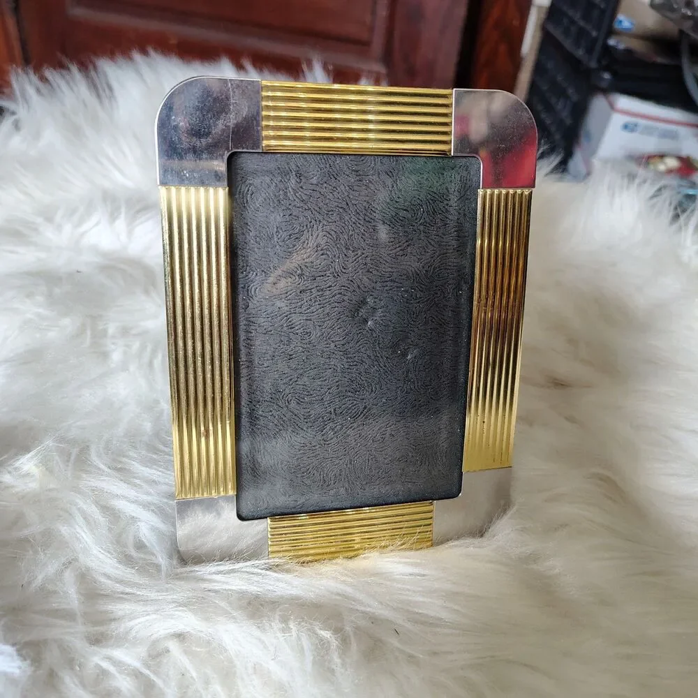 VTG Art Deco Revival Style Two Tone Brass & Chrome Picture Frame